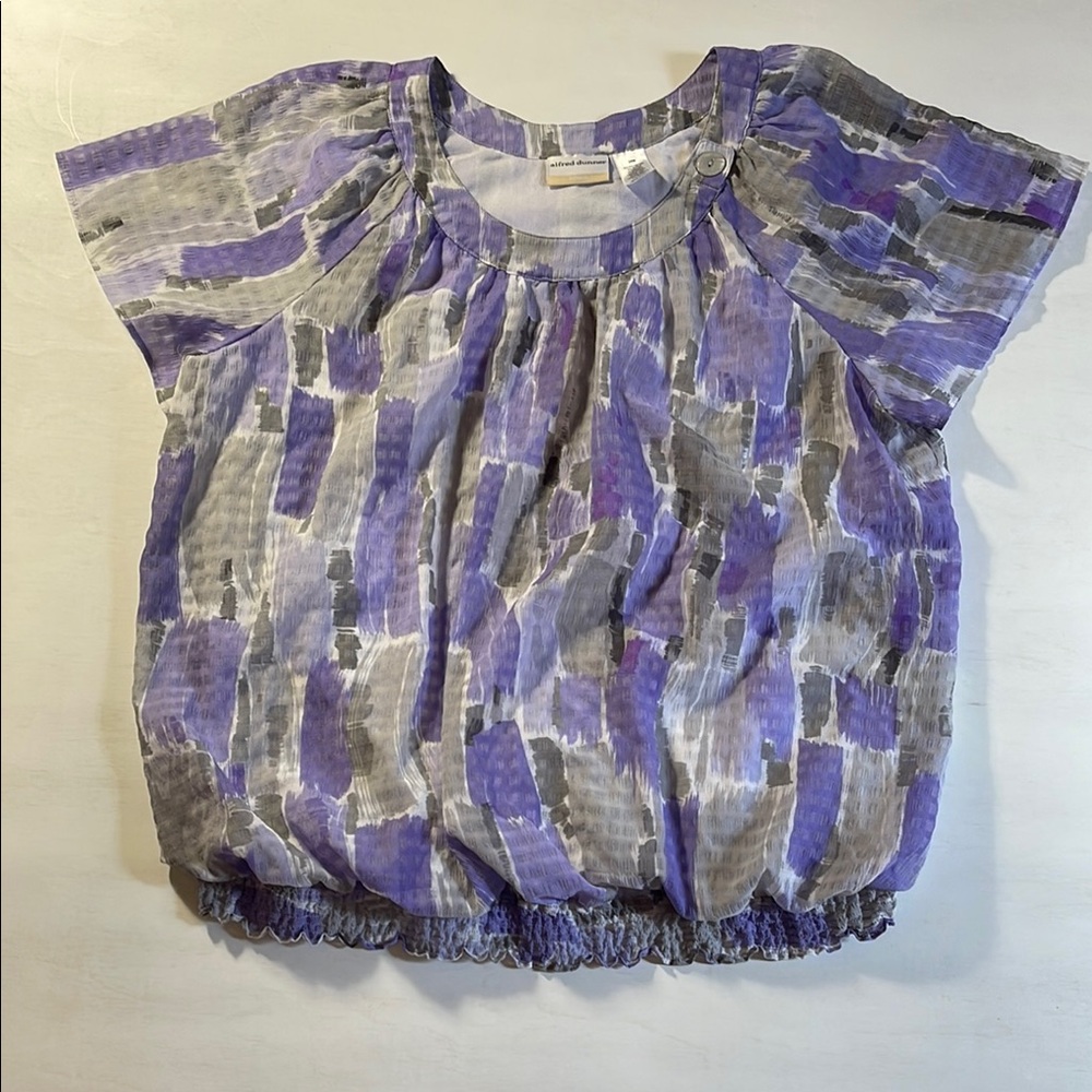 Alfred Dunner Women’s Blouse Size 24W Purple Abstract Print Bubble Hem Plus Size